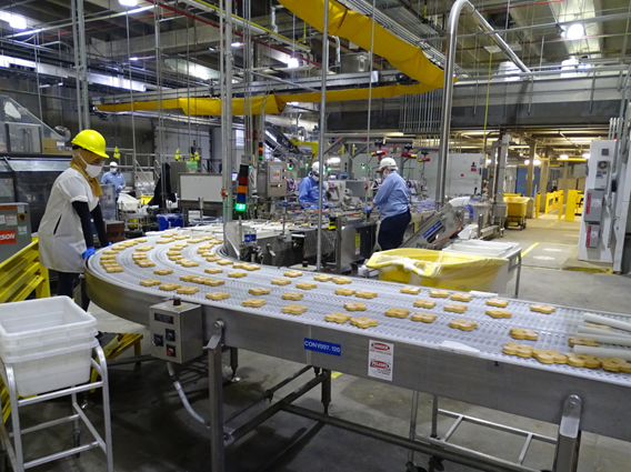 Pillsbury waffles on manufacturing line